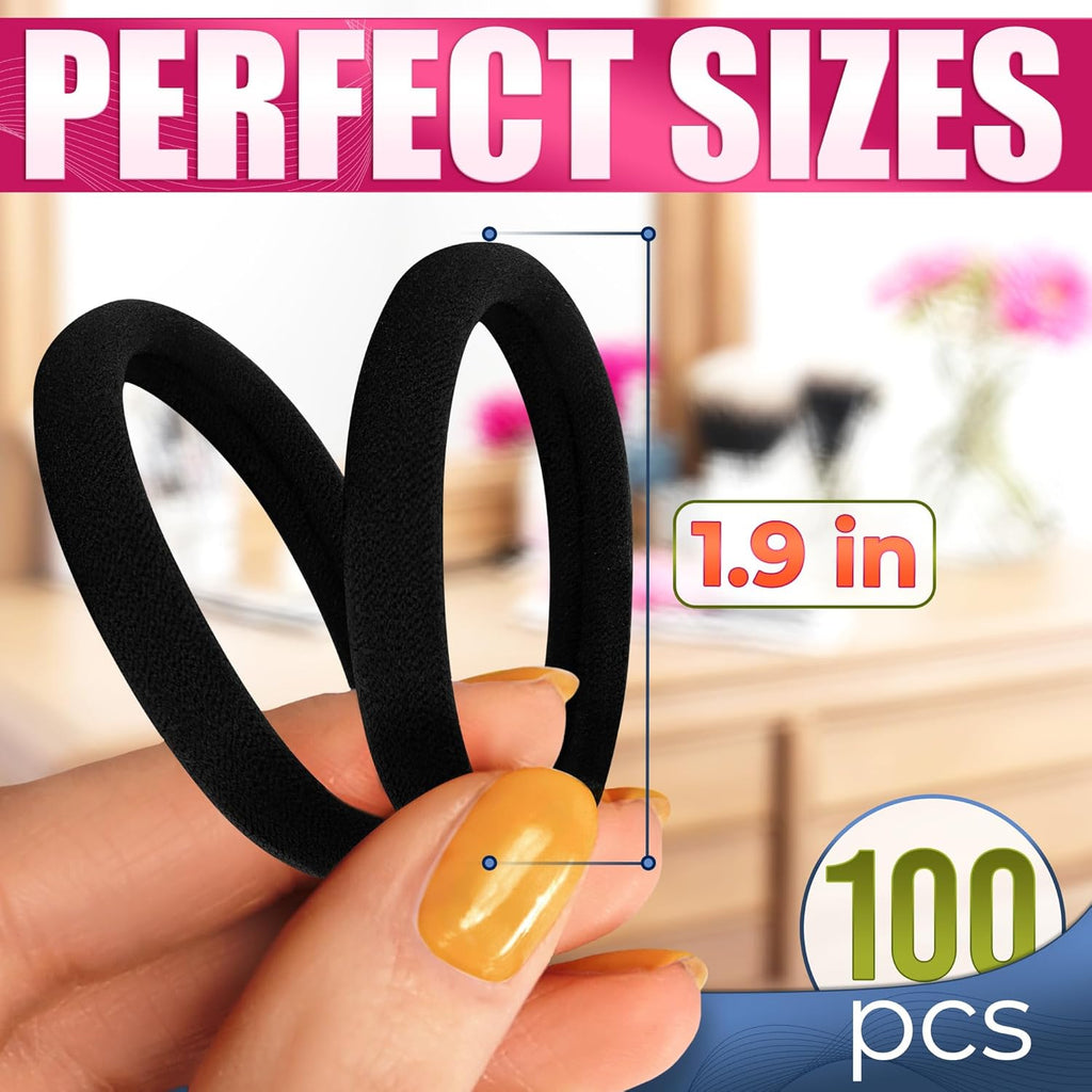 Black Elastic Hair Ties - 100Pcs Hair Ties for Thick Hair Pony Tails Hair Ties Black Hair Ties No Damage Hair Ties for Thin Hair - Hair Ties Small Ponytail Holders for Thick Hair Ties for Women