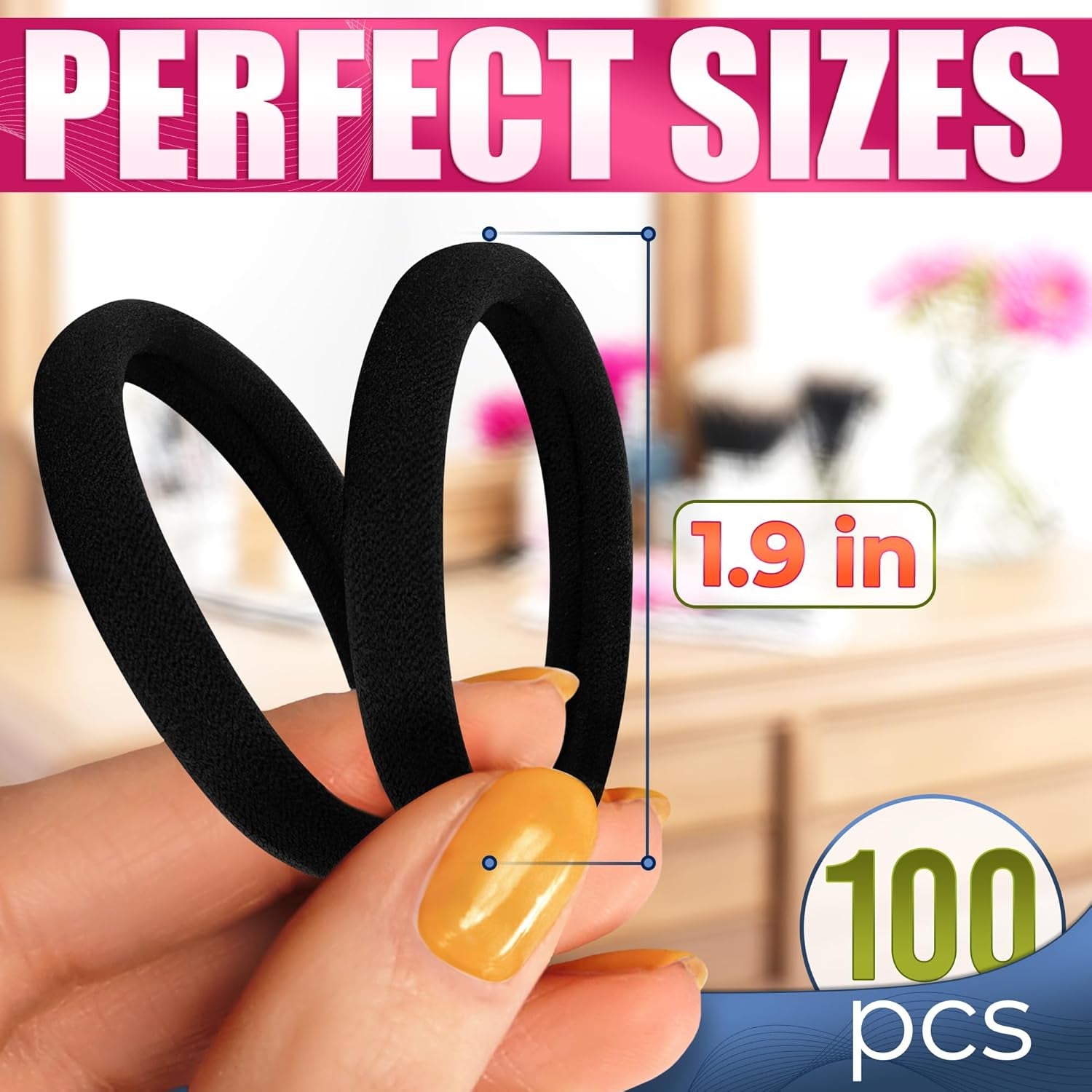 Black Elastic Hair Ties - 100Pcs Hair Ties for Thick Hair Pony Tails Hair Ties Black Hair Ties No Damage Hair Ties for Thin Hair - Hair Ties Small Ponytail Holders for Thick Hair Ties for Women